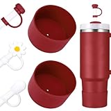 DUNLAGUE Boot and Straw Cover Set - 2pcs Silicone Boot, 3pcs Straw Cap, Bottom Protector for Stanley Cup H2.0 30oz & 40oz, Exact Color Match with Stanley, Accessories Cranberry
