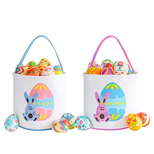 Image of Easter Bunny Basket for Kids - Easter Tote Bag with Handle for Egg Hunting