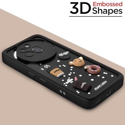 Image of Pikkme Back Cover for Nothing Phone 3a Pro 5G | Cute Fun Cartoon 3D Bear Silicone Full Body Protection Bumper Case (Black)