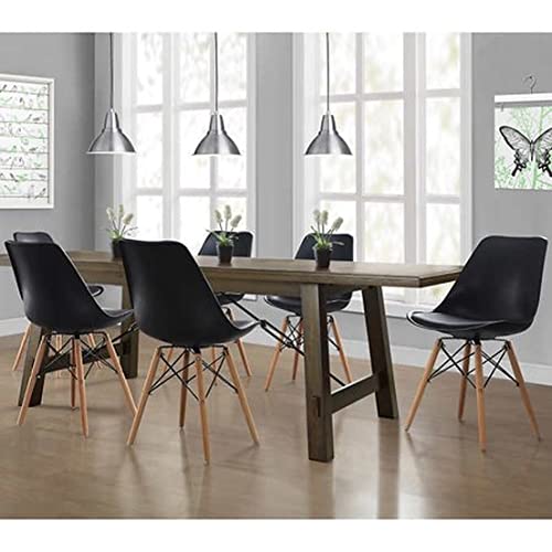 Image of Set of 4 Modern Style Mid Century Modern Dinning Room Cafe Hotel Office Wooden Legs Chair (Black with Cushion)