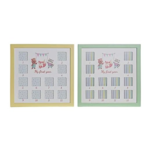 Marco De Fotos Dkd Home Decor My First Year Múltiple Madera Mdf Animales (2 Pcs) (32 X 1.5 X 32 Cm)