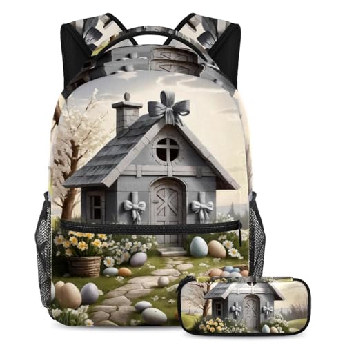 Cartable grand volume 2 pièces sac et trousse grise contre le désordre