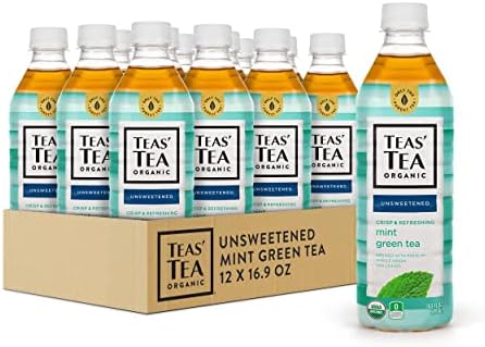 Teas' Tea Unsweetened Mint Green Tea 16.9 Ounce (Pack of 12) Organic, Sugar Free, Zero calorie