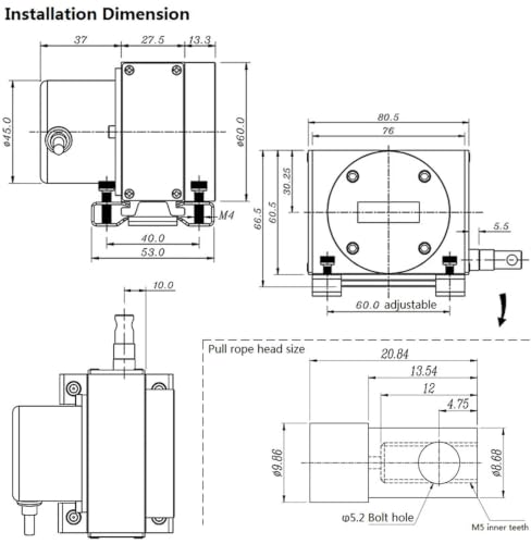 Codificador de desplazamiento lineal de cable LPS-S 800mm sensor de posición industrial RS485 6