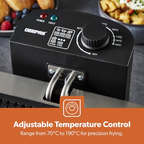 GEEPAS Deep Fat Fryer with Triple Baskets | Large 5L Electric Fryer with Viewing Window, Adjustable Temperature Control | 4L Large Basket & 2L Each 2 Small Baskets | Stainless Steel, Silver 2000W - Image 5