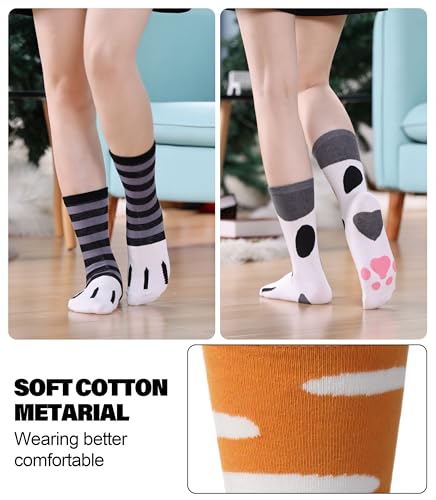 Image of SDBING Womens Cat Socks Cute Gifts Animal Soft Breathable Thin Cotton Casual Crew Socks 5 Pairs