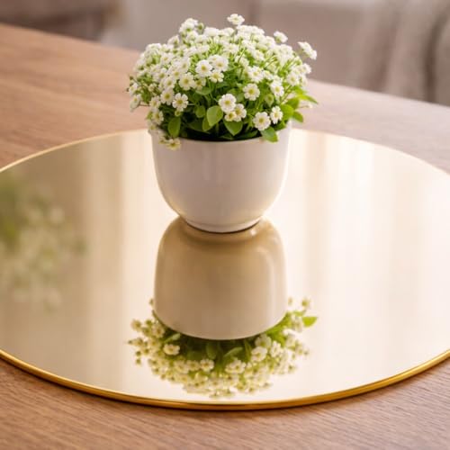 Image of SMILEDRIVE Gold & Silver Reflective Acrylic Display Table Risers, Set of 2 | 30cm Diameter, Professional Product Photography, One Gold One Silver, One-Sided