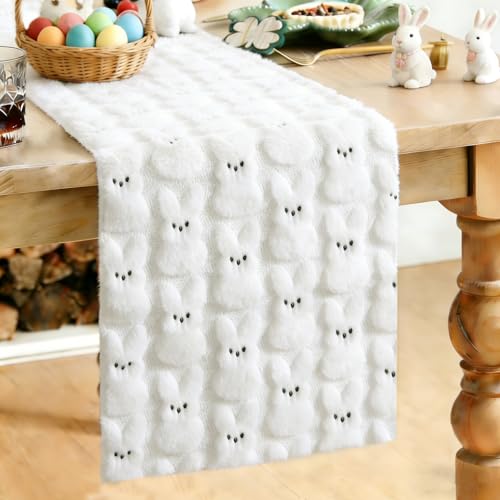 Heirloom Haven Easter Rabbit Table Runner 13x72 Inch, White Soft