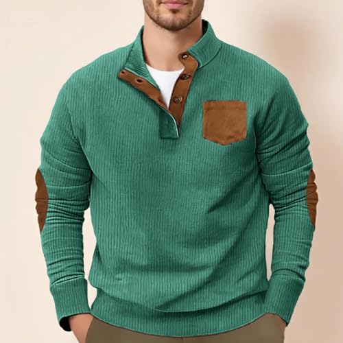Hawyet Mens Corduroy Pullovers Retrp Style Stand Collar Elbow Patched Long Sleeve Winter Fall V Neck Sweaters2