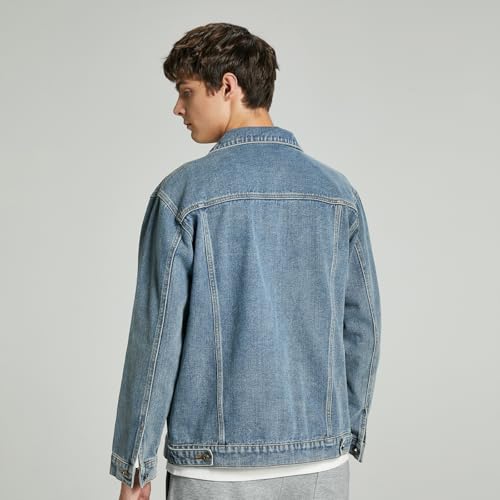 Image of Denim Jacket Men Vintage Autumn and Winter Tops Mens Denim Trucker Jacket