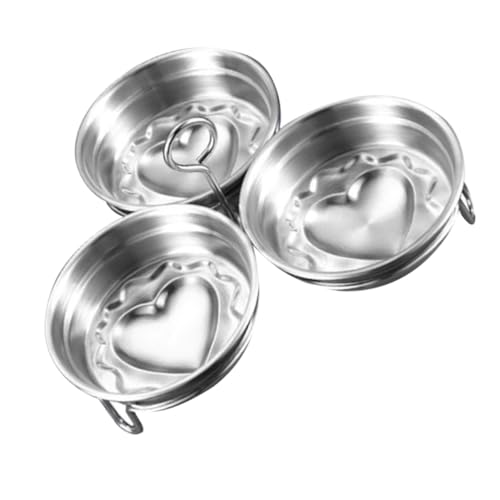 GRIRIW 3Pcs Heart Shaped Egg Mold Set Stainless Steel Baking Tool for Eggs Custards and Puddings Versatile Kitchen Gadget for Creative Breakfast and Snack Making