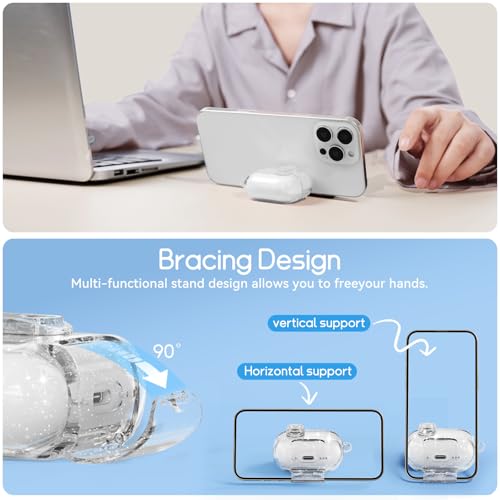 Image of for AirPods Pro 3 Case 2025 with Safety Lock,Glitter White | Clear Case with Phone Stand & Cleaner Kit,Cute Floral Chain for Women Girls,Soft TPU Protective Cover,Shockproof