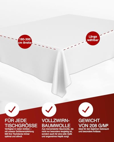 Nappe en coton blanc brillant 180 x 250 cm - Linge de table rectangulaire - 4