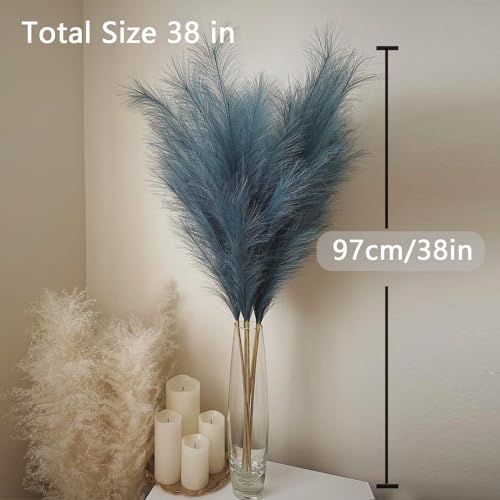 Image of 38 inch 10 Stems Tall Pampas Grass Decor Faux Pampas Navy Blue for Floor Vase