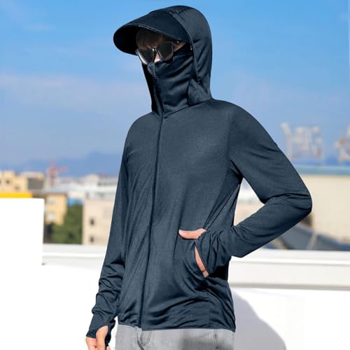 Sun Shirts for Men Casual Fishing Shirts UPF 50+ Sun Protection Hoodie Hooded Long Sleeve UV Hiking T-Shirt with Mask2
