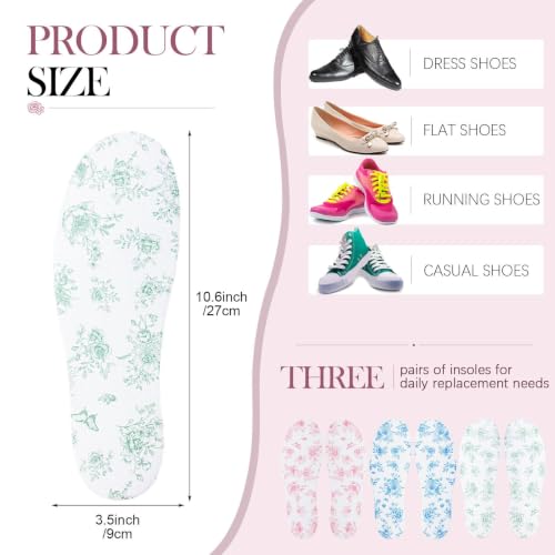 Image of 3 Pairs No Show Socks Sockless Shoe Liner Washable Barefoot Shoe Insoles No Slipping Inserts (Floral Style)