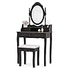 Vanity table setoval mirrorwood makeup table w4 drawer storagebedroom dressing table with cushioned stool for girls women black  urban country home decor