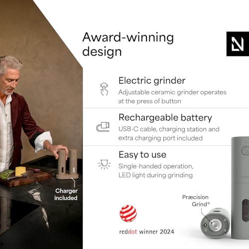 LARS NYSØM Electric Salt and Pepper Grinder Set, USB Rechargeable, Automatic Salt and Pepper Mills, Spice Shakers Refillable with LED Light, Adjustable Coarseness, Ceramic Grinder (Ash Gray) - Image 2
