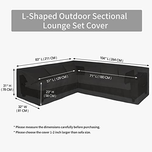 Image of Easy-Going Patio L-Shaped Sectional Sofa Cover, 83 inchX104 Waterproof Outdoor Sectional Cover, Heavy Duty Garden Furniture Cover (Left Facing, Black)