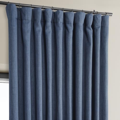 Image of HPD Half Price Drapes - Faux Linen Curtains for Living Room (1 Panel) - 100W X 96L - Extra Wide Textured Room Darkening Curtains for Bedroom 96 Inches Long - Drapes for Home Decor, Denim