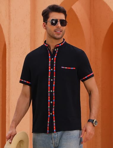 ABAFIP Mexican Shirts for Men Traditional Fiesta Colorful Casual Short Sleeve Button Down Shirt with Pocket2