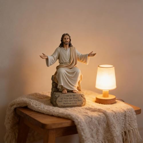 Statue de Jésus à bras ouverts sur un manteau de cheminée ou une table de salon