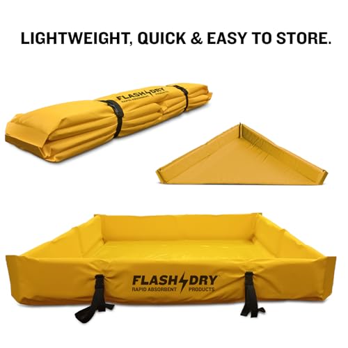 Image of FLASHDRY Portable Spill Containment Berm, Folding Duck Pond 4' x 4', Reusable Oil, Fuel & Chemical Spill Containment Tray, UV-Resistant PVC, Heavy-Duty, Quick & Easy Setup, Garage & Industrial Use