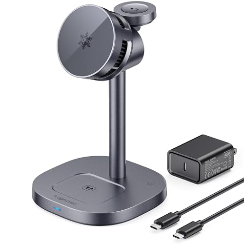 2025 New Magnetic Wireless Charger Stand with TEC Active Cooling, 15W Qi2-Certified 3 in 1 Charging Station for Apple Charger Stand, Wireless Charger for iPhone17/16/15/14/13/12, Apple Watch, AirPods