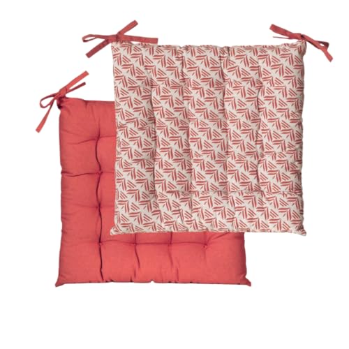 Atout Ciel Galette de Chaise carrée Bicolore 40x40cm, Terracota Imprime/Uni