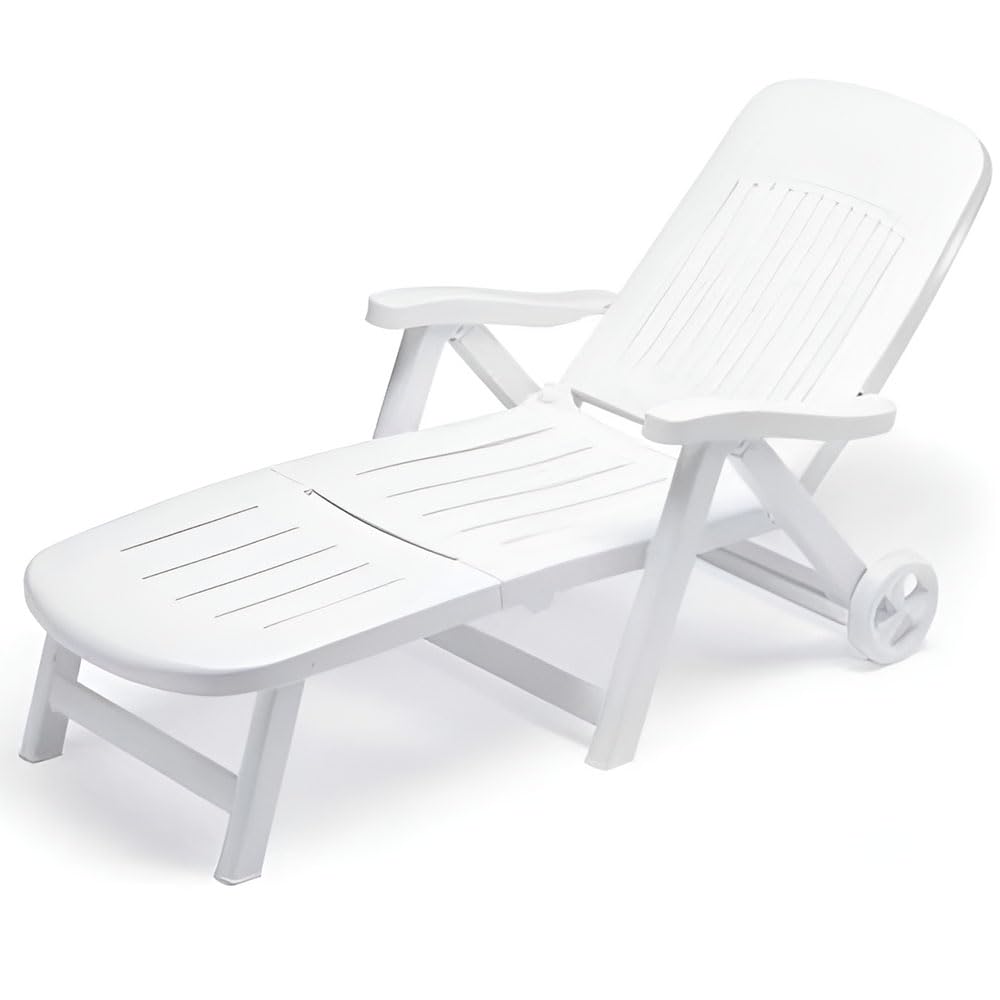 Set di 2 Lettino predisole bianco con ruote Reclinabile 5 posizioni pieghevole S-CAB California Made in Italy Sdraio regolabile
