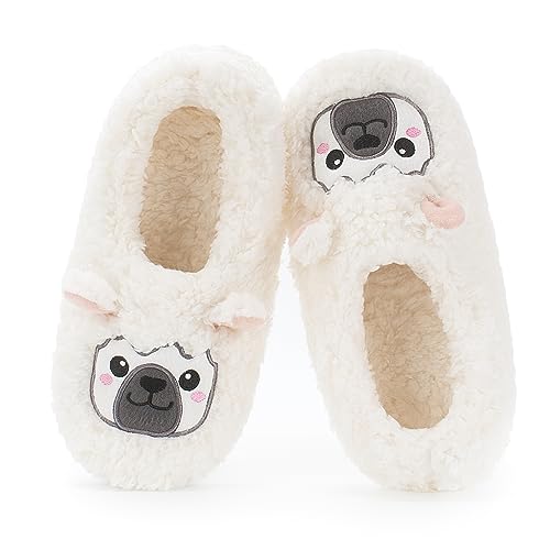 Image of Cozylook Cute Animal Slippers for Women and Kids Fuzzy Non Slip Soft Sole | Warm plush lining, gripper dots, playful animal details, machine wash cold, toddlers teens and adult women, indoor use
