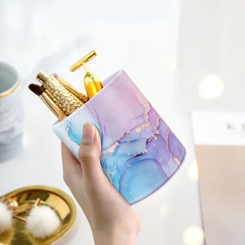 Image of Large Capacity Colored Pen Holder for Desk, Leather Pencil Holder Pen Cup Marker Holder Makeup Brush Holders, Desk Accessories & Workspace Organizers for Home, Office, Pink Blue Marble