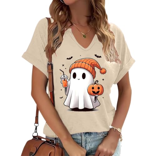 Halloween Shirts for Women Cute Ghost Graphic T Shirt Spooky Season Tees Fall Costumes Casual Autumn Party Top - image 2