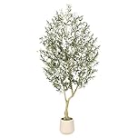 Realead 7ft Artificial Olive Tree with Tall Exquisite Planter - Realistic Fake Olive Tree with Thick Trunk and Lifelike Fruits - Large Faux Olive Tree for Home Office Decor
