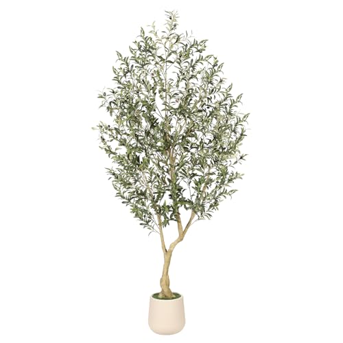Realead 7ft Artificial Olive Tree with Tall Exquisite Planter - Realistic Fake Olive Tree with Thick...