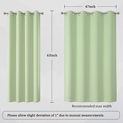 DUALIFE Light Green Blackout Curtain Panels/Drapes for Living Room 63 inch Length Solid Energy Efficient Room Darkening Bedroom Curtains Thermal Insulated Grommet Top 52x63 inch Set of 2 Panels — view 6