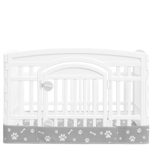 Image of Dog Playpen Bottom Pad Mat for 36 inch 4-Panel Playpens - Scratch & Chew-Resistant Puppy Pen Floor Mat with Hook & Loop Fasteners, Waterproof & Leakproof, Non-Slip (PrintGrey) (Playpen Not Included)