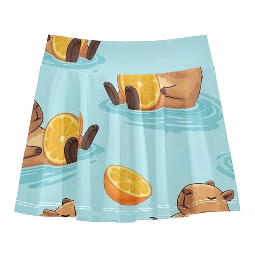 Joisal Skirts with Shorts Cute Capybaras Oranges Athletic Shorts for Girls Skorts Cool Pink Pleated 4t