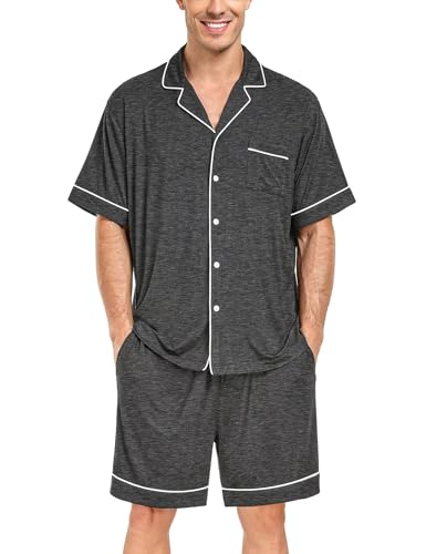 DIKFA Couple Matching Pajamas Set Short-sleeve PJ Women & Men 2Pcs Loungewear Button Down Sleepwear Pjs Sets4