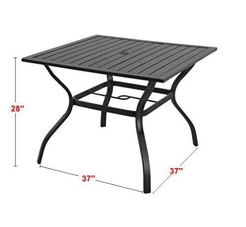 EMERIT Outdoor Patio Bistro Metal Dining Table with Umbrella Hole 37"x37",Black (Dining Table)