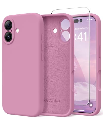 Image of Magnetic for iPhone 16 Case, Compatible with MagSafe, [Screen Protector + Full Camera Protection], Silicone Shockproof Anti-Scratch Protective Phone Case for iPhone 16 6.1 inch, Blackcurrant