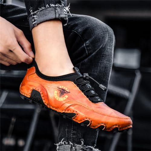 Men Casual Leather Loafers Slip-On Boat Penny Shoes Handmade Flats Male Ankle Boots Hand Stitching Oxford Driving Walking Traveling Outdoor Shoe3