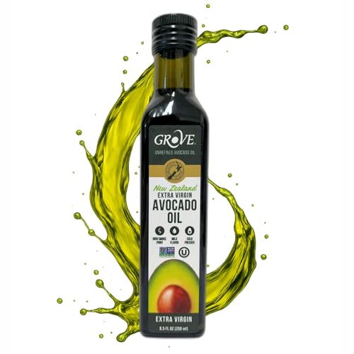 Grove Extra Virgin Avocado Oil - Plant Based, Vegan, Gluten Free, 100% Natural, Cold Pressed, High Smoke Point, 16 Whole Avocados in Every Bottle (8.4oz, 250ml)