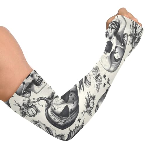 Cooling Arm Sleeves for Men Women UV Sun Protection Arm Covers Halloween Skull Pumpkin Compression Sleeves Sports Football Golf Cycling