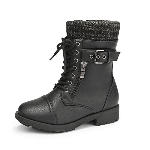 DREAM PAIRS Girl's Mid Calf Combat Ankle Lace up Boots 12 Little Kid Black