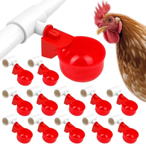 24 Pack Automatic Chicken Waterer Cups Kit Gravity-Fed Poultry Drinker with PVC Tee Fittings for DIY 1/2 Pipe System for Chickens Ducks & Turkeys (12 Cups + 12 PVC Tees 24-Piece Kit)