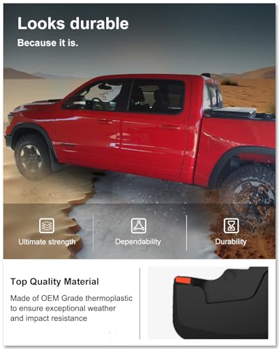 Image of KIWI MASTER Mud Flaps for 2019-2024 Dodge Ram 1500 (with OEM Fender Flares, Not Fits Classic or TRX), Heavy Duty Front & Rear Mud Guards, No Drill, 4 Pcs Set