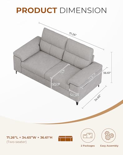 Image of Upvilla 71.25 inch Modern Couches Deep Seat Sofa for Living Room(Light Gray)