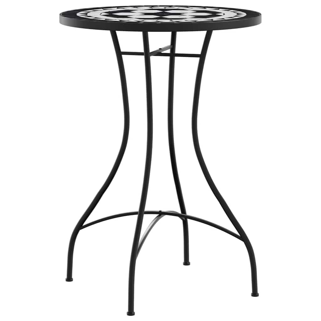 Zestaw bistro z mozaiką, czarno-biały, z blatem ceramicznym i malowaną proszkowo żelazną ramą 50 x 70 cm, 2 składane krzesła bistro 110 kg, nośność do ogrodu, na balkon, do użytku na zewnątrz