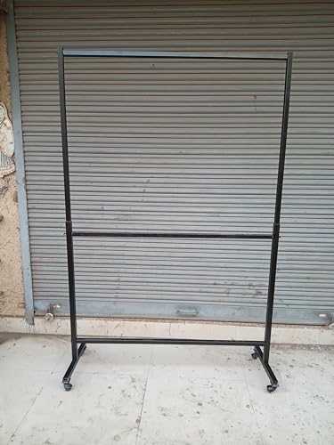 Image of UBS Metal(Mild Steel:MS) Garment Stand Cloth Rack,Stand Freestanding Foldable Double Rod Cloth Hanger Hanging stand Black color (6ft height x 4ft width)